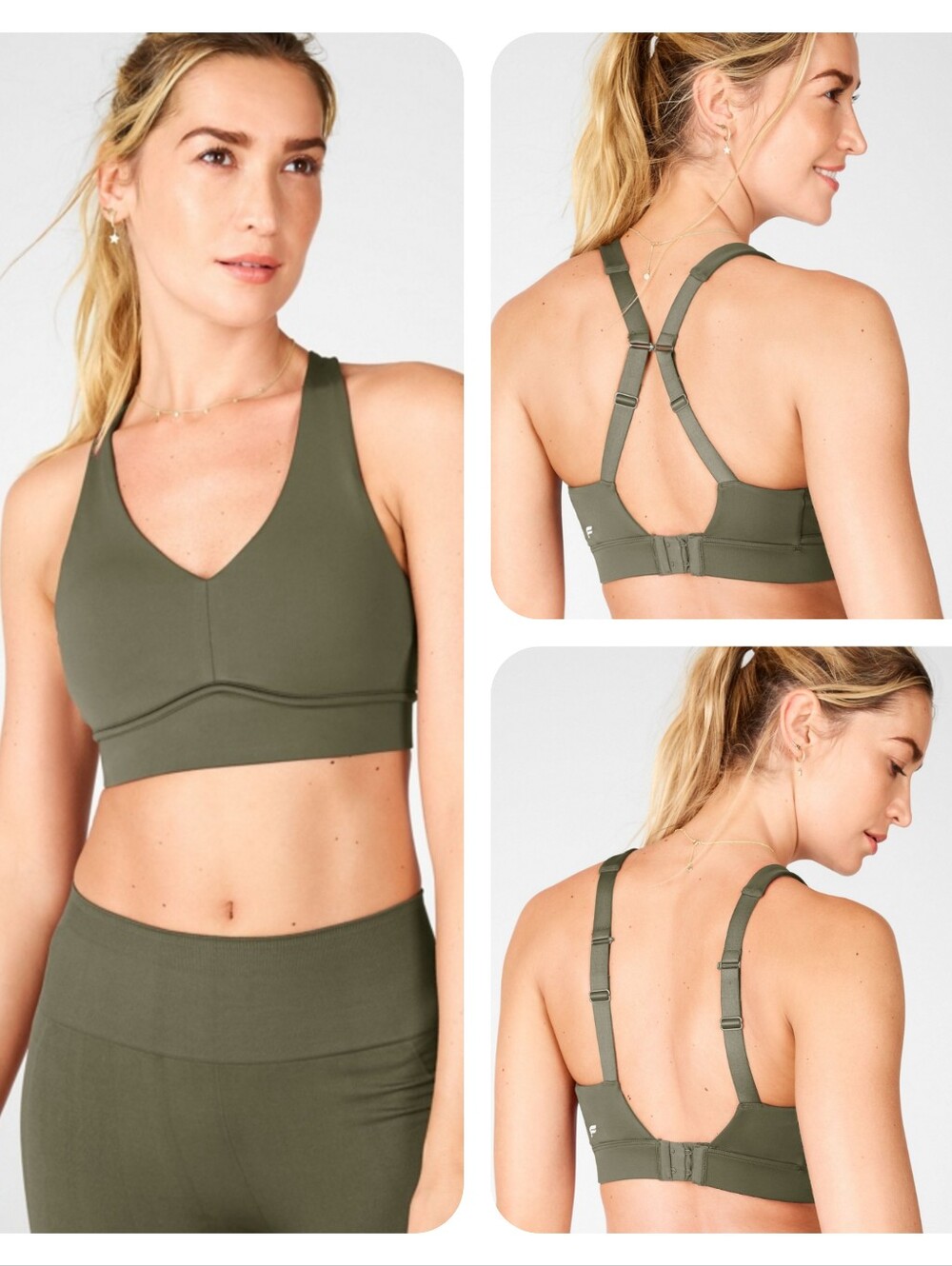 Fabletics All Day Every Day Adjustable Convertible Sports Bra Safari Green M
